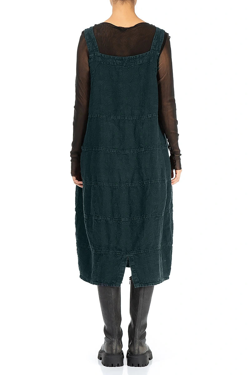 Deep Turquoise Patterned Linen Dungaree Dress