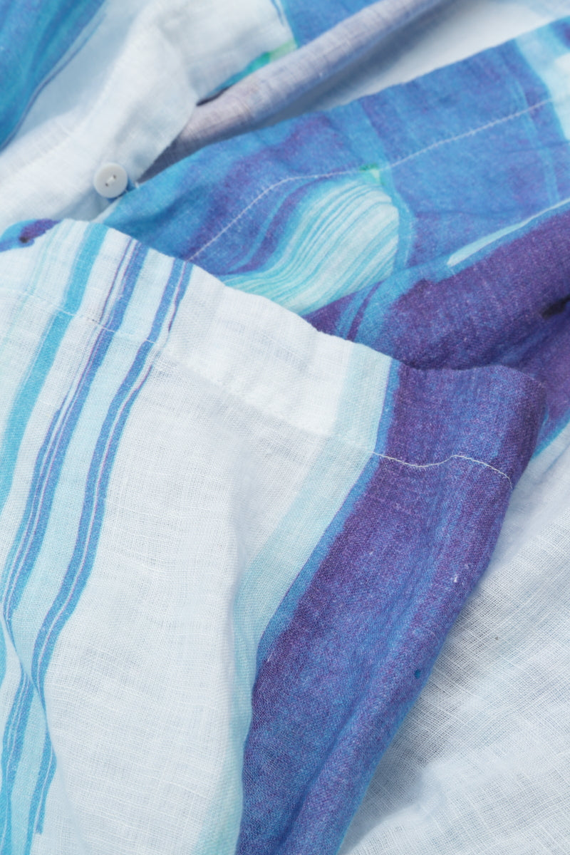 V-Neck Blue Brushstroke Linen Jacket 6