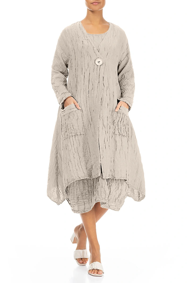 Dropped Edge Crinkled Beige Silk Linen Jacket 4