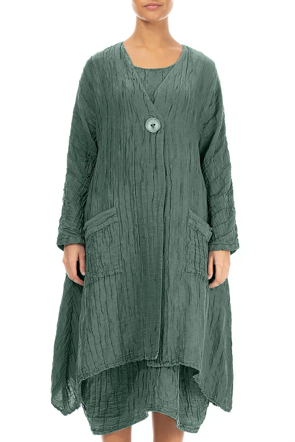 Dropped Edge Crinkled Sage Silk Linen Jacket 1