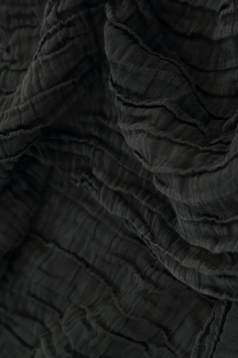 Dropped Side Crinkled Black Silk Linen Jacket 5