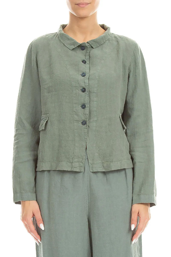 Buttoned Sage Linen Jacket 1