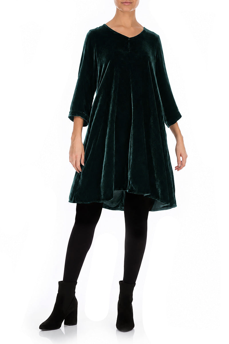 Elegantes Kleid aus Samt und Seide in Dunkeltürkis
