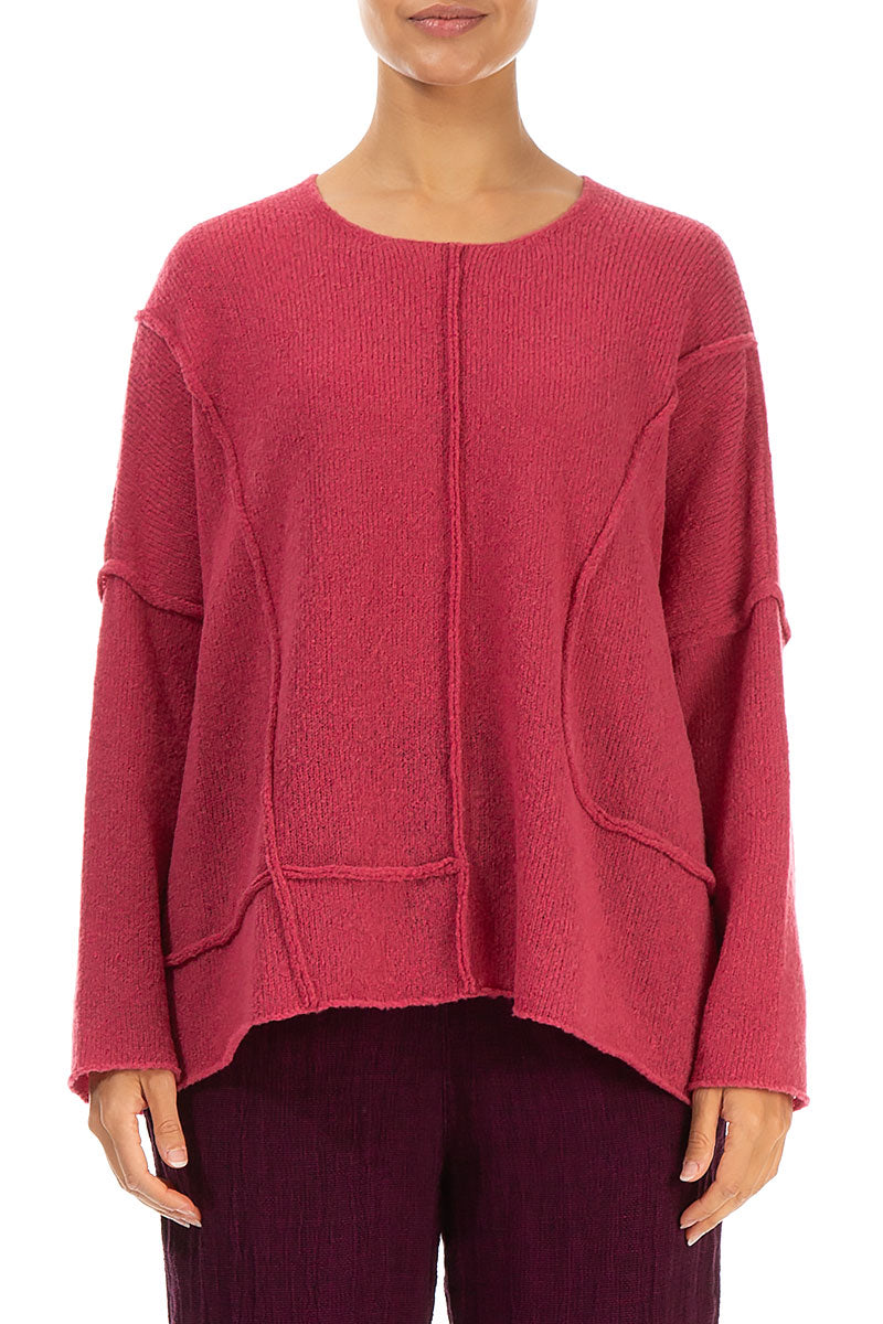 Exposed Seam Berry Rose Wool Sweater 1