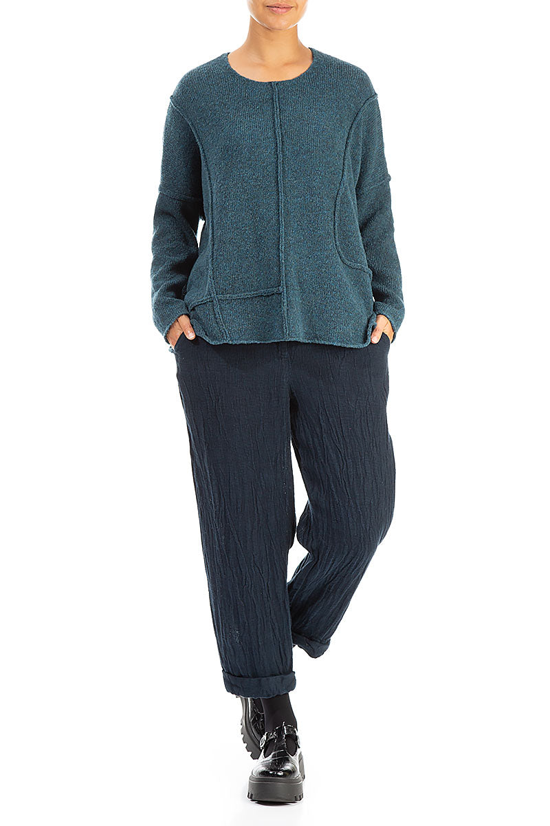 Exposed Seam Teal Wool Sweater 4
