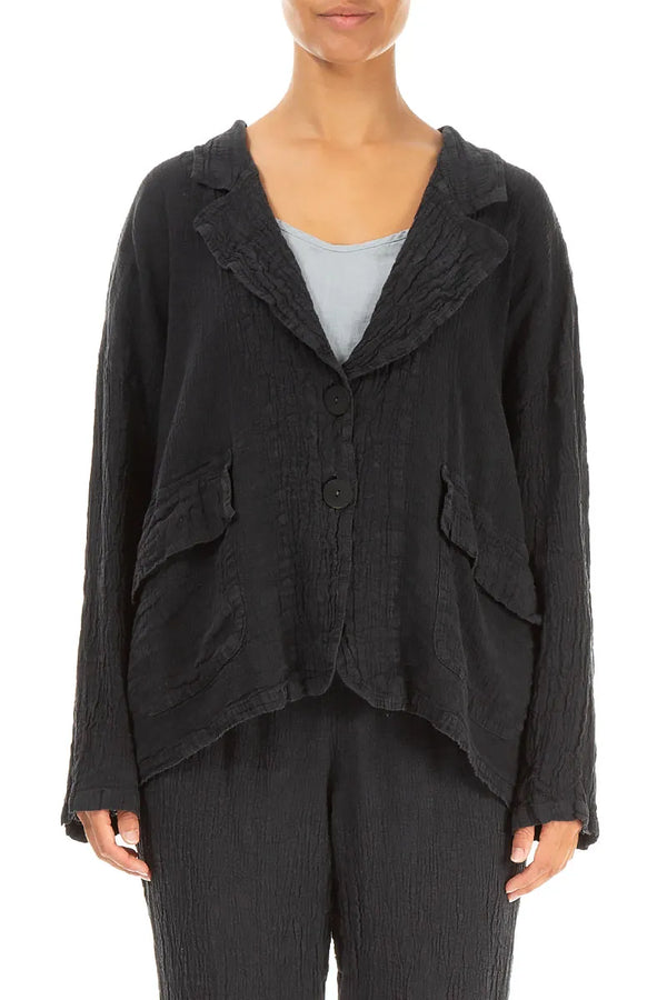 Flap Pocket Graphite Linen Viscose Jacket 1