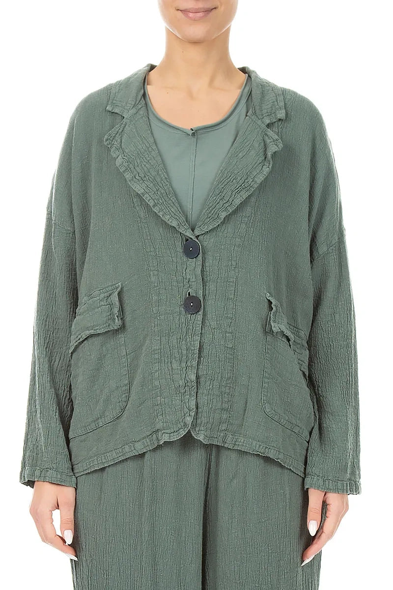 Flap Pocket Sage Linen Viscose Jacket 1