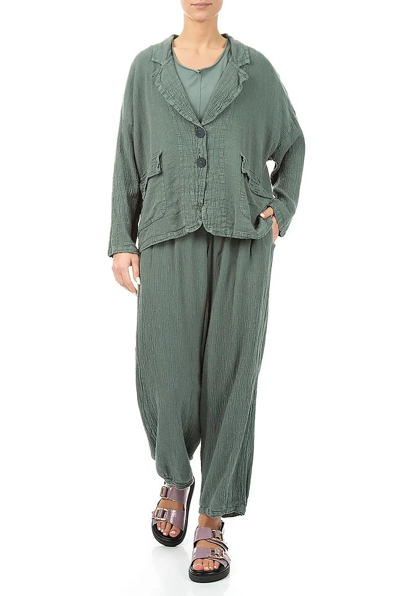 Flap Pocket Sage Linen Viscose Jacket 4