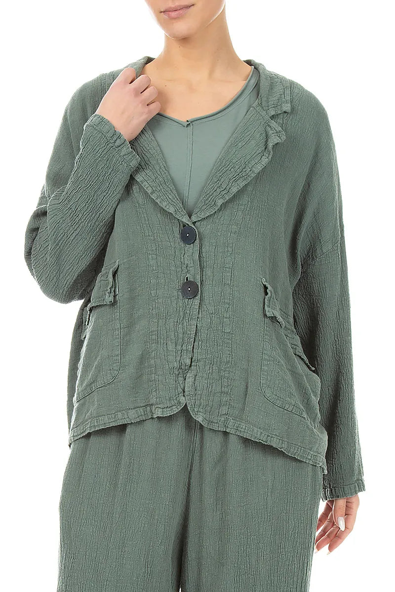 Flap Pocket Sage Linen Viscose Jacket 3