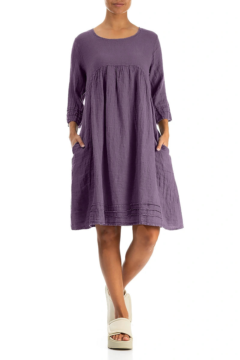 Flared Amethyst Crêpe Linen Dress 4