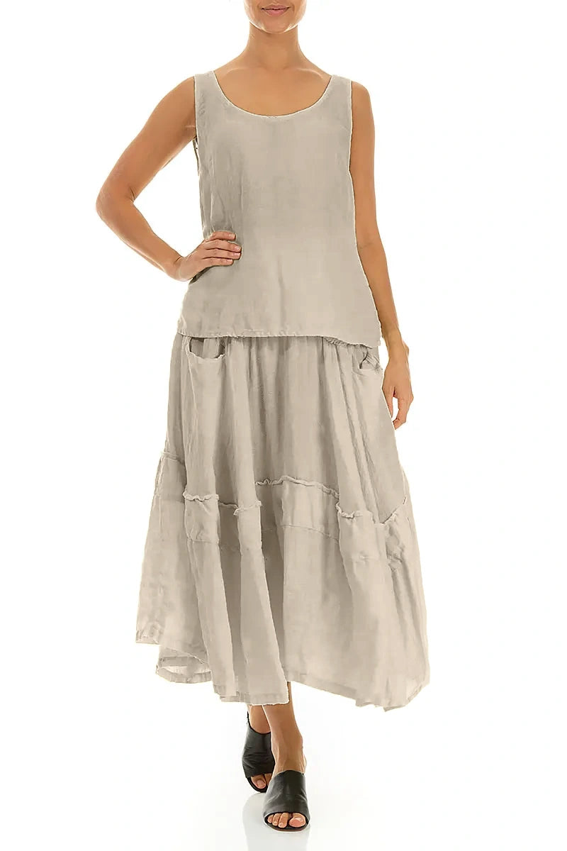 Flared Beige Crêpe Linen Skirt 5