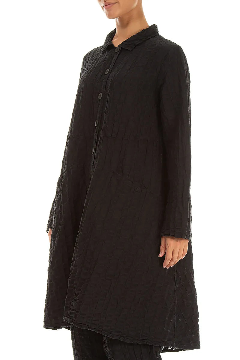 Flared Black Checkered Linen Cotton Jacket 3