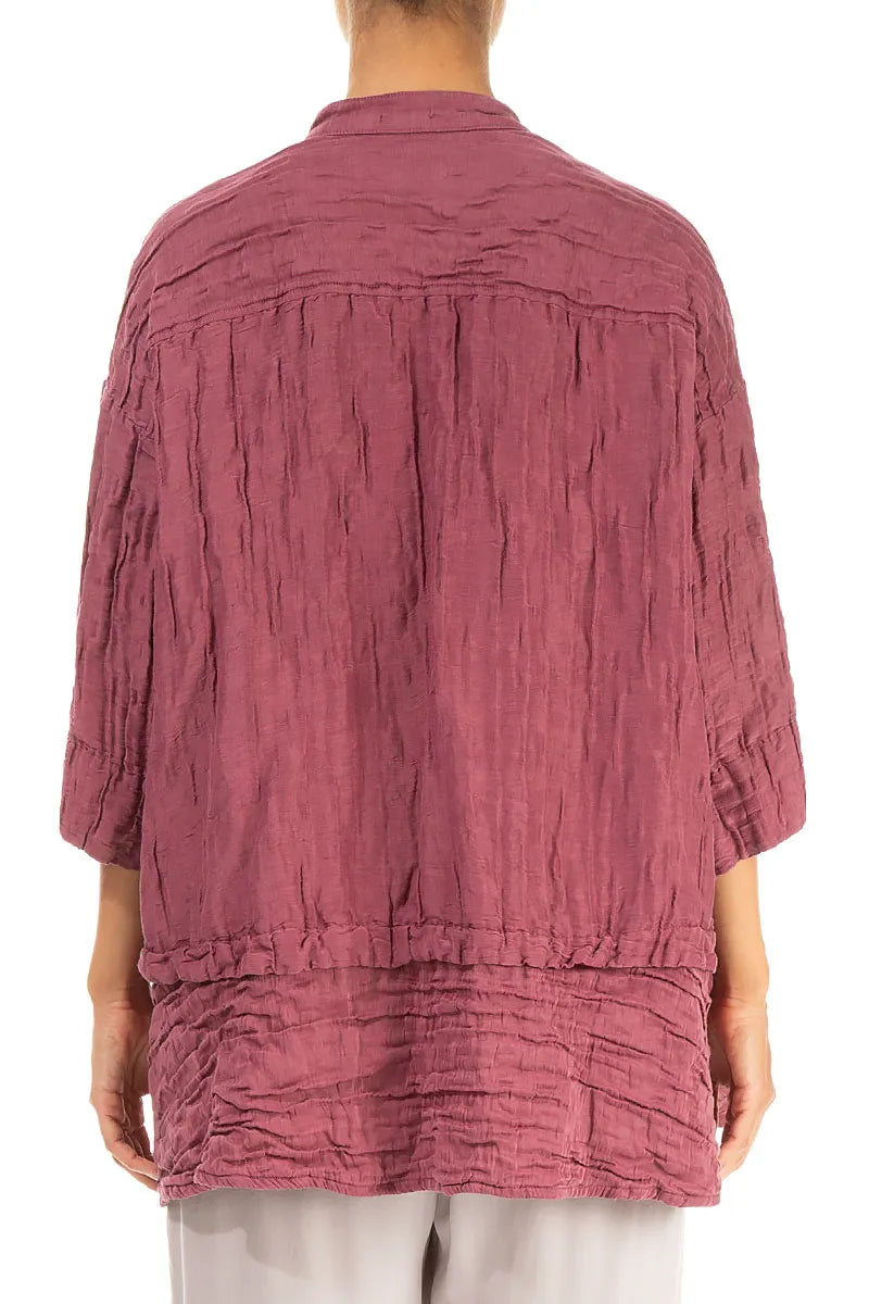 Flared Crinkled Antique Ruby Silk Linen Shirt 2