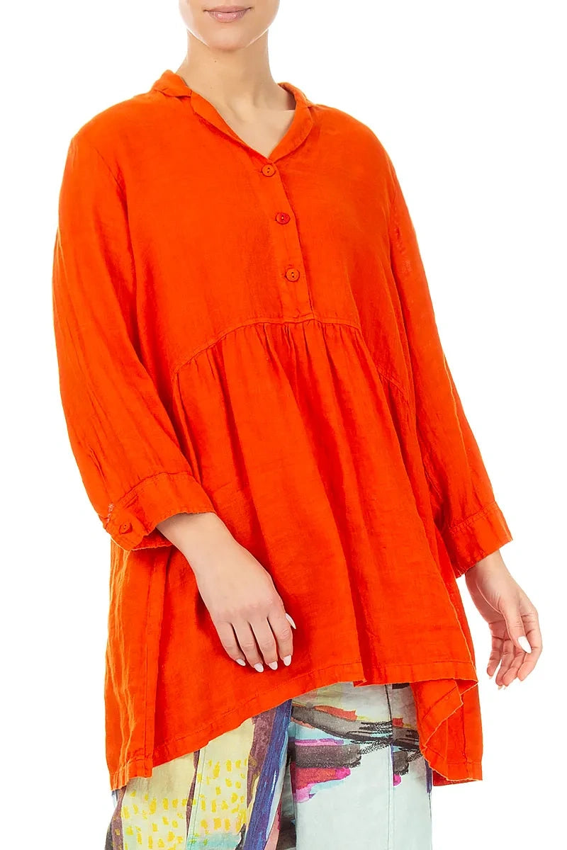 Flared Flame Orange Linen Blouse 3