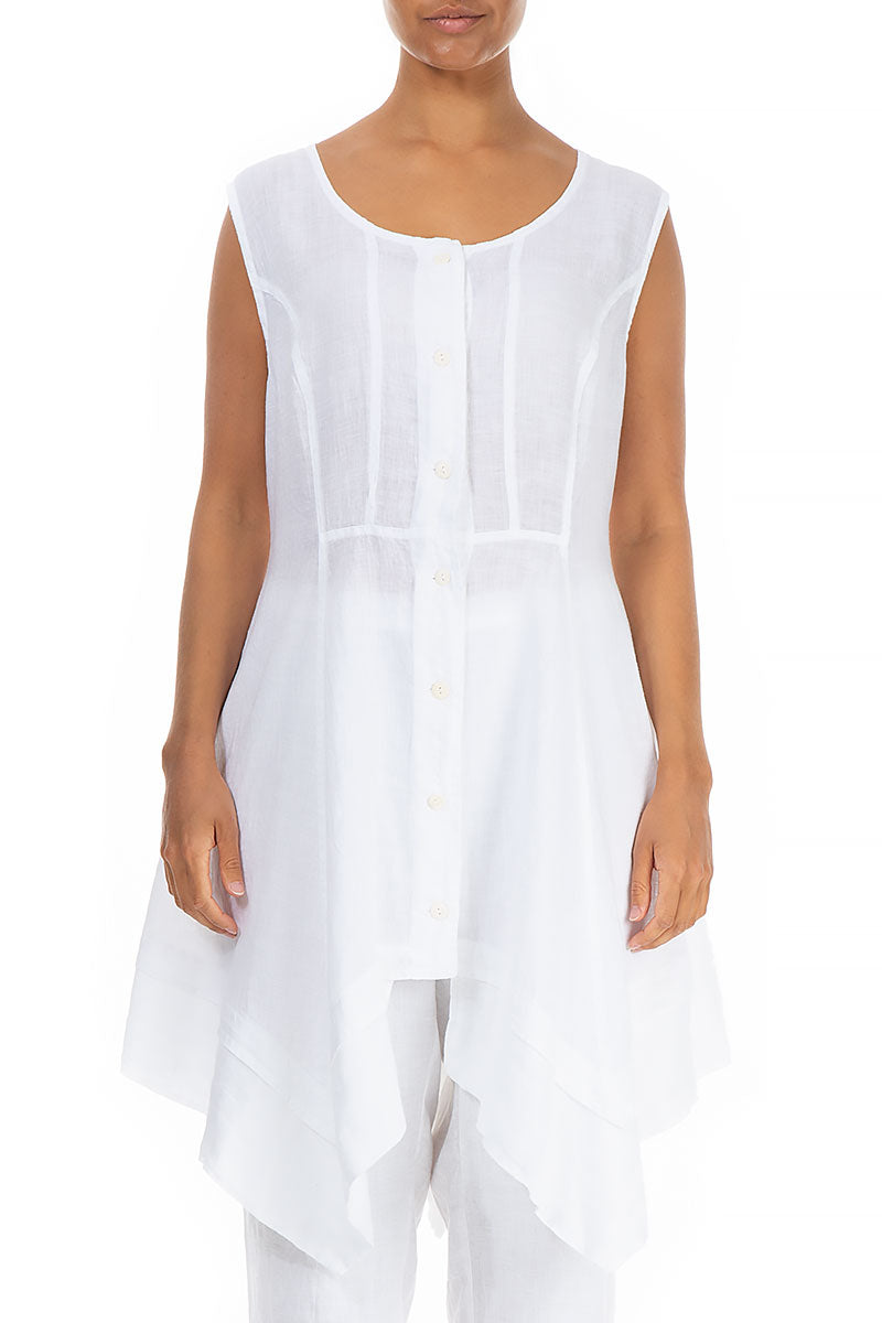 Flared Sleeveless White Gauze Linen Tunic 1