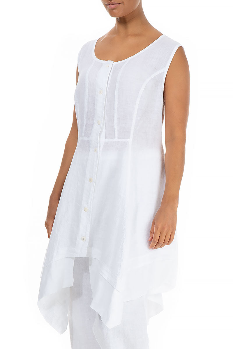 Flared Sleeveless White Gauze Linen Tunic 3