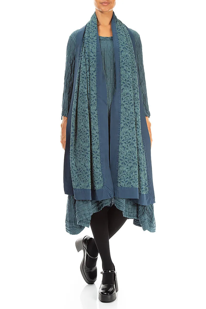 Floral Deep Turquoise Silk Chiffon Scarf 2