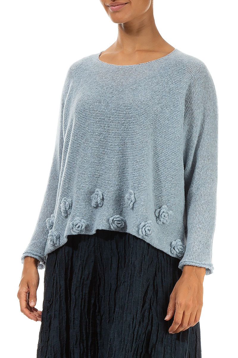 Flowers Silver Blue Wool Sweater 3