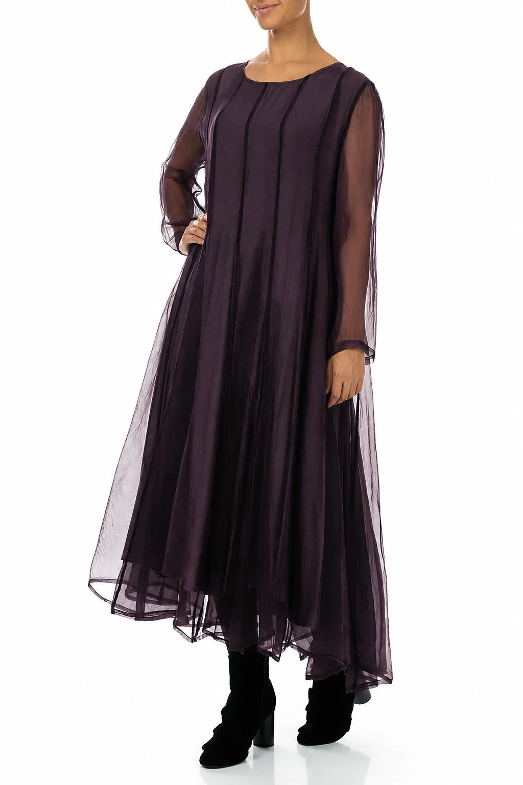 Flowing Deep Plum Silk Chiffon Dress 5
