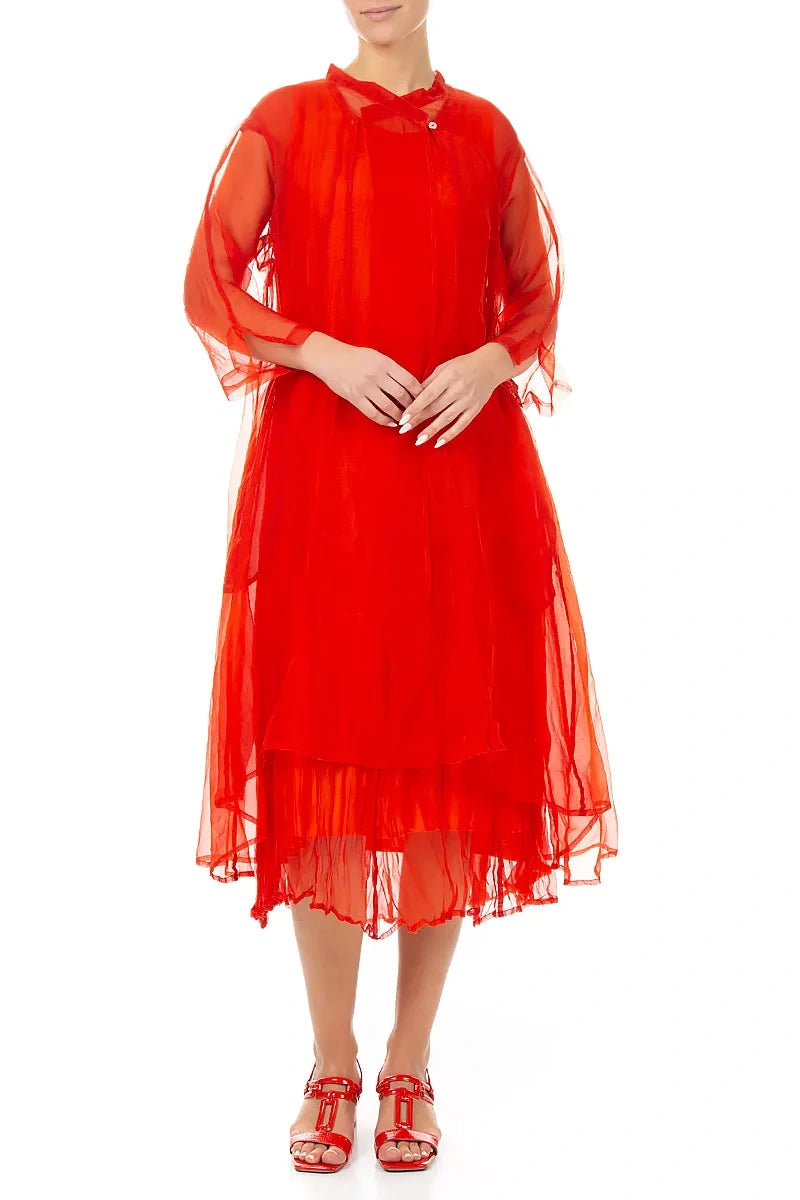 Flowy Flame Orange Silk Chiffon Jacket 4