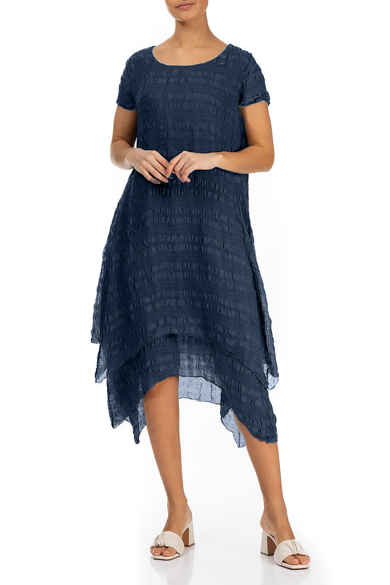 Flowy Layered Navy Light Silk Dress 4