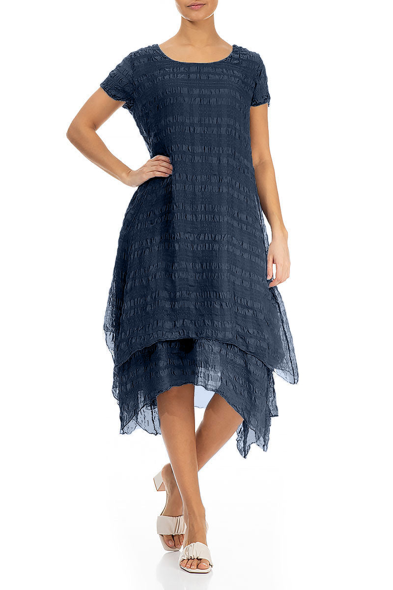 Flowy Layered Navy Light Silk Dress 3