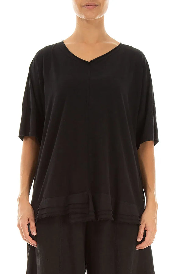 Frayed Hem Black Cotton Top 1