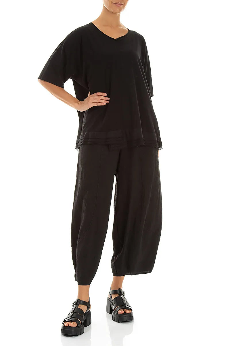 Frayed Hem Black Cotton Top 4