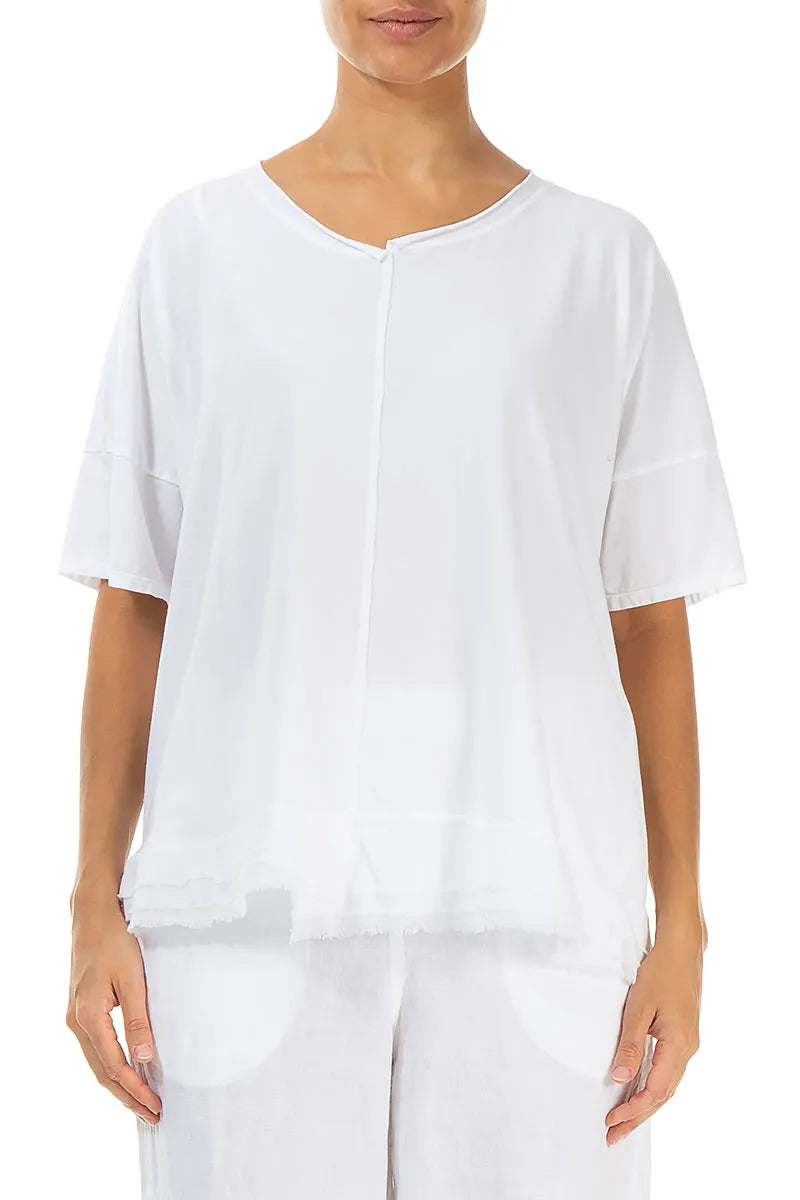Frayed Hem Off White Cotton Top 1