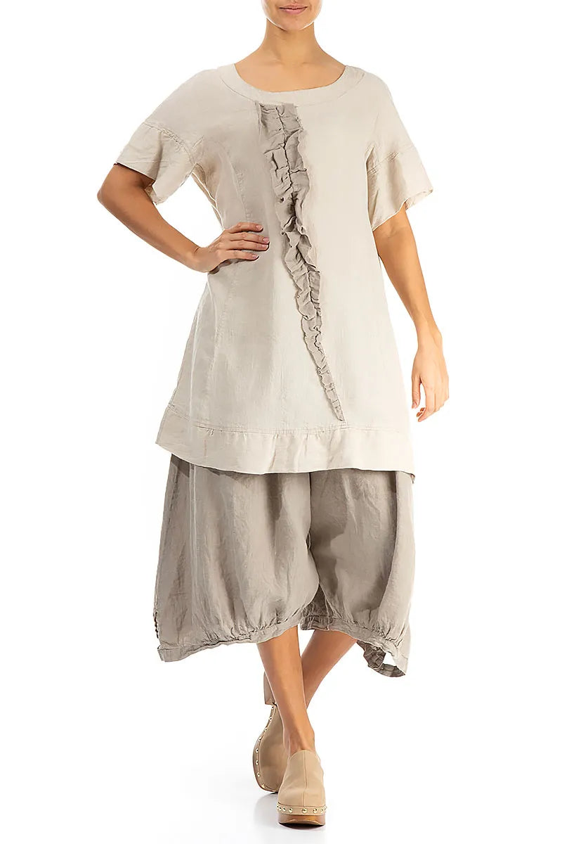 Frill Detail Natural Linen Tunic Dress 4