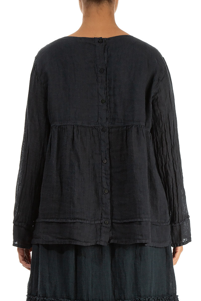 Frill Graphite Gauze Linen Blouse 2