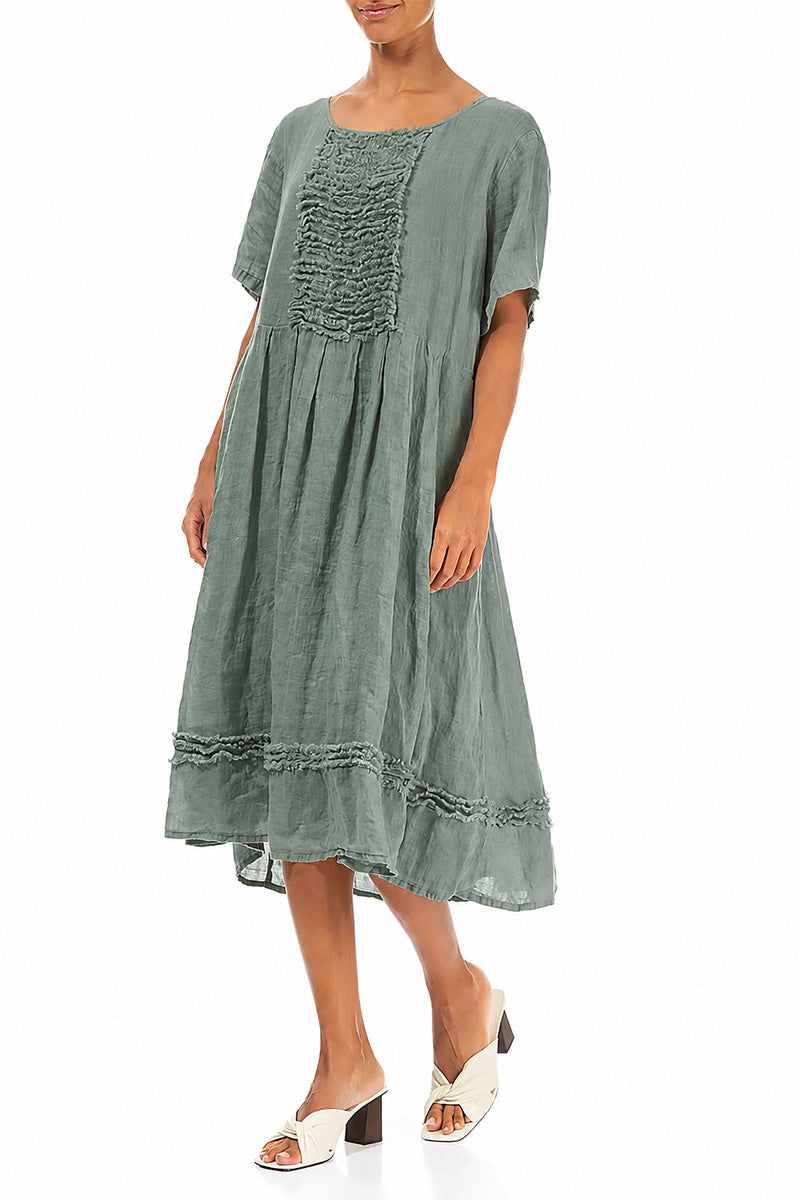 Frill Sage Gauze Linen Dress 3
