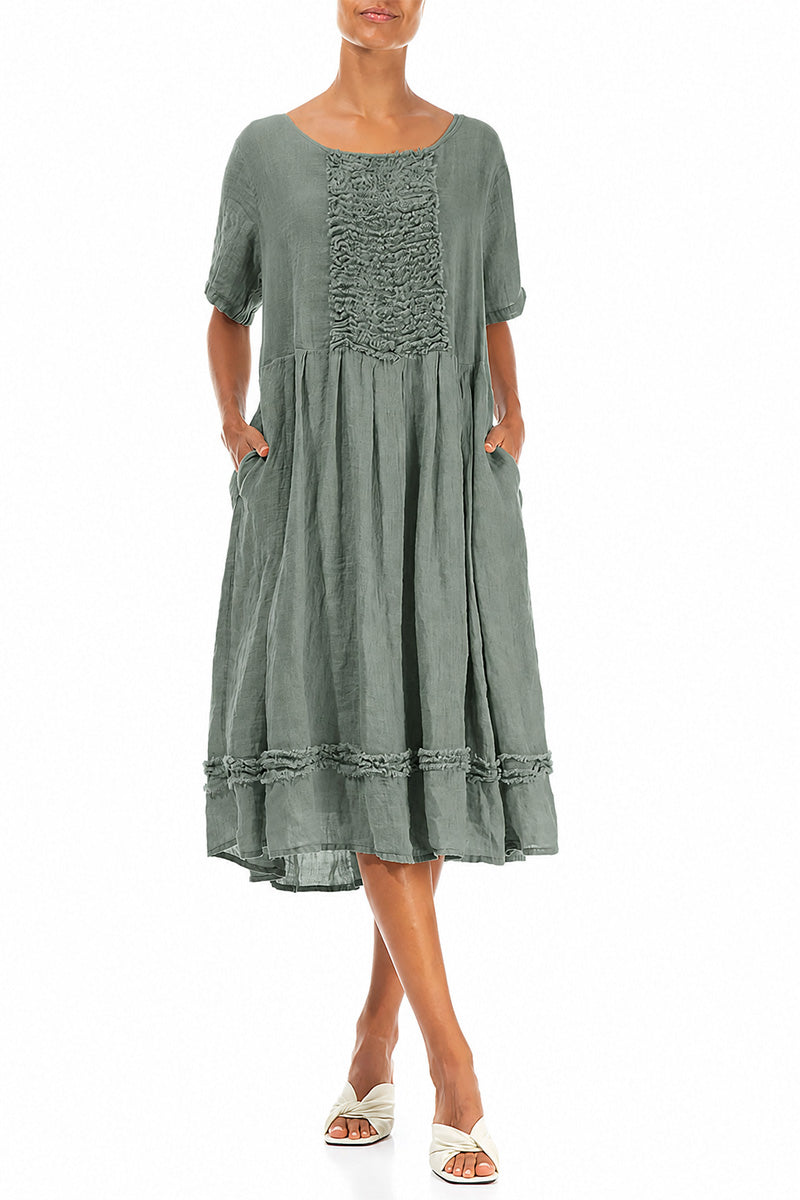 Frill Sage Gauze Linen Dress 4