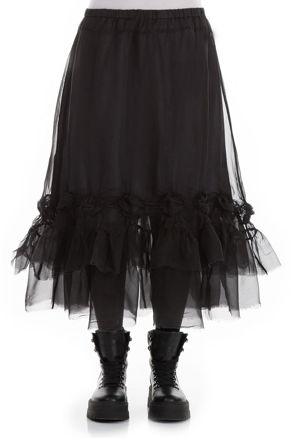 Frilled Black Silk Chiffon Skirt 1