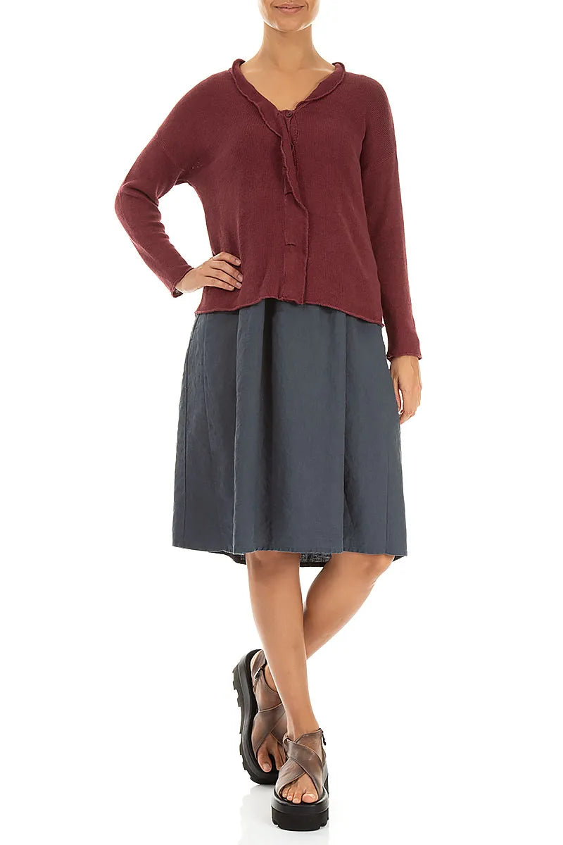 Frilled Neck Antique Ruby Linen Cardigan 4