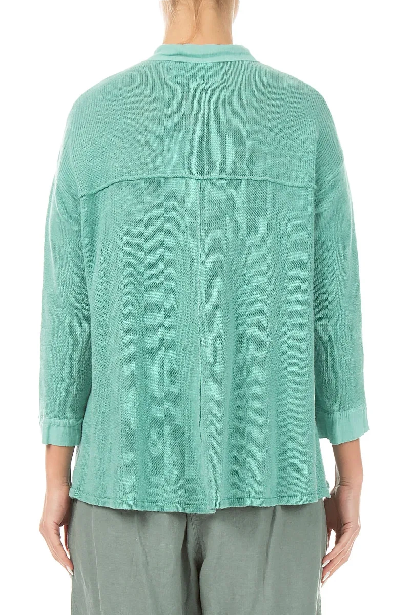 Front Pocket Mint Linen Cardigan 2