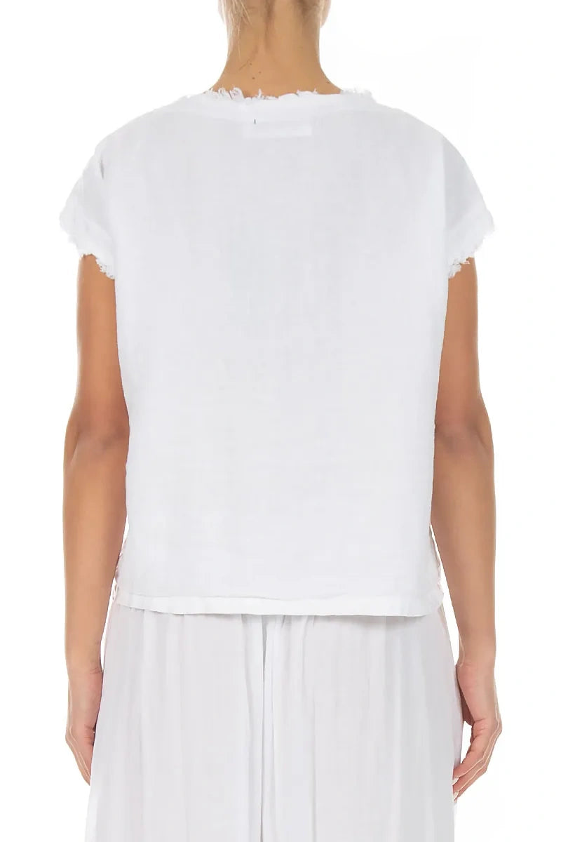 Front Ruffle White Linen Blouse 2