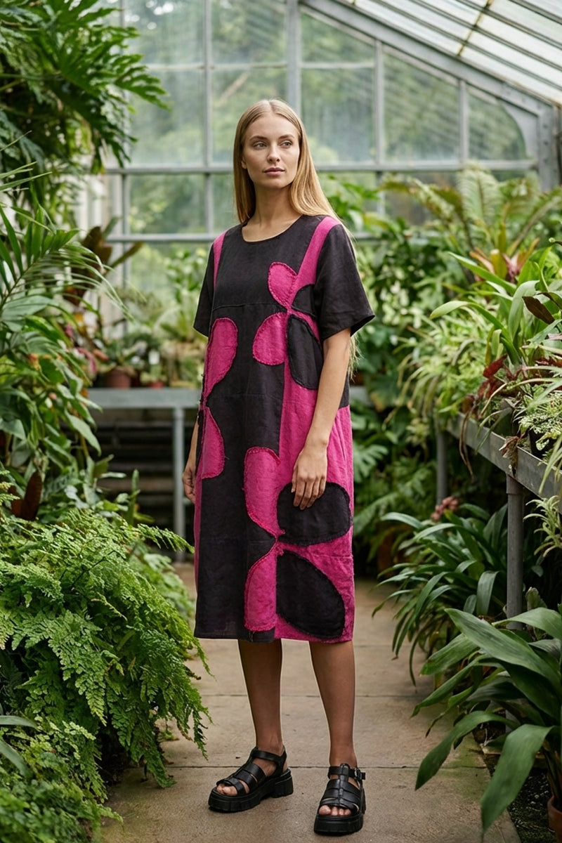Fuchsia Petal Linen Dress 1