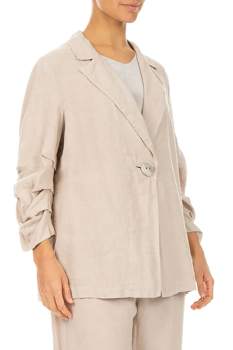 Gathered Beige Linen Jacket 3