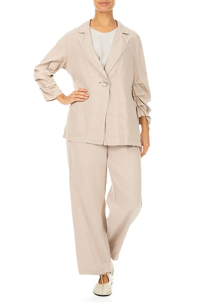 Gathered Beige Linen Jacket 4