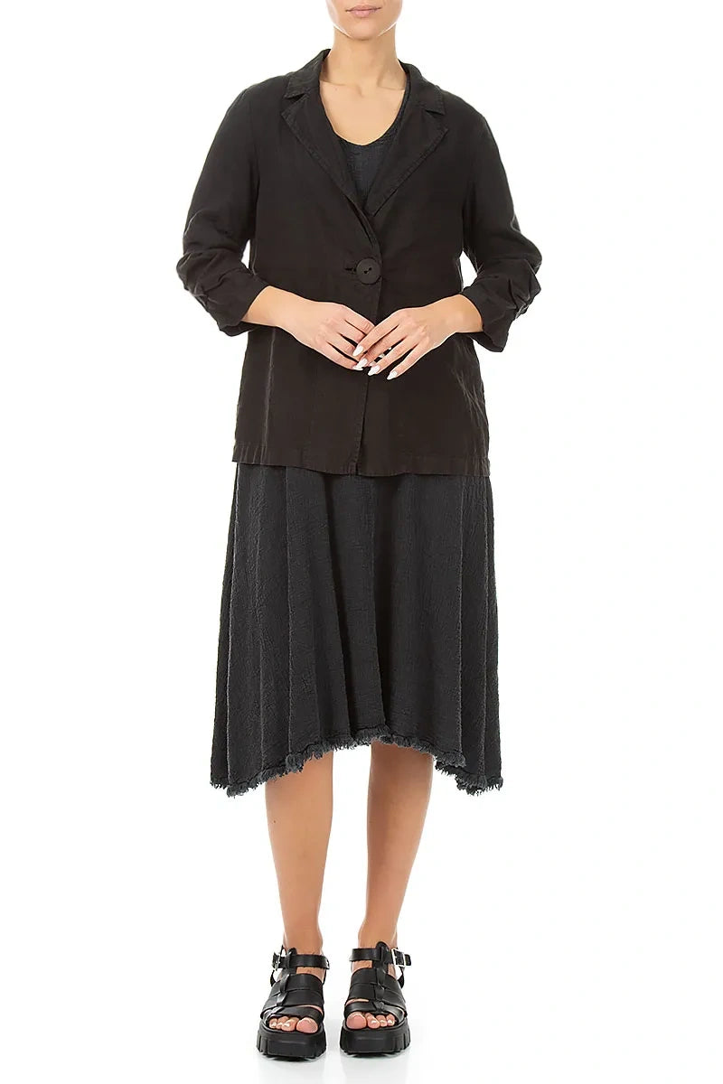 Gathered Black Linen Blazer Jacket 4