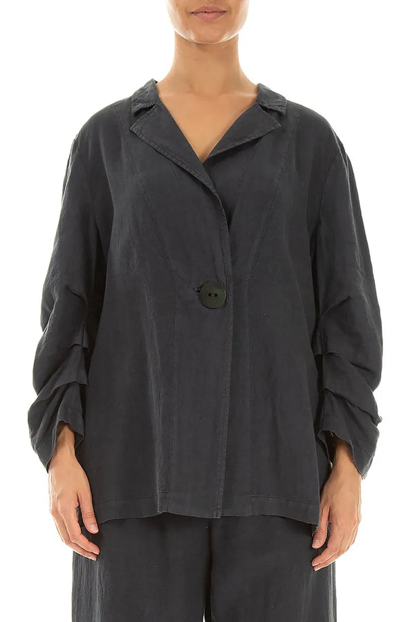 Gathered Graphite Linen Jacket 1