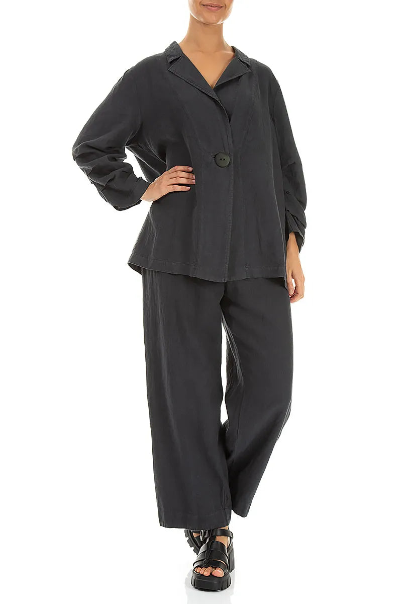 Gathered Graphite Linen Jacket 4