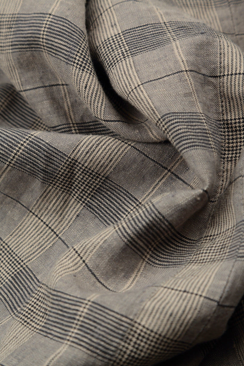 Greige Check Linen Square Scarf 5