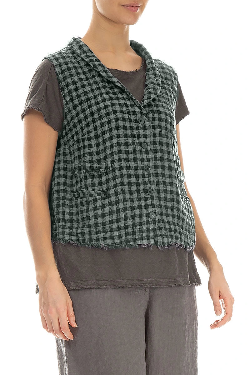 Sage Check Linen Vest 3