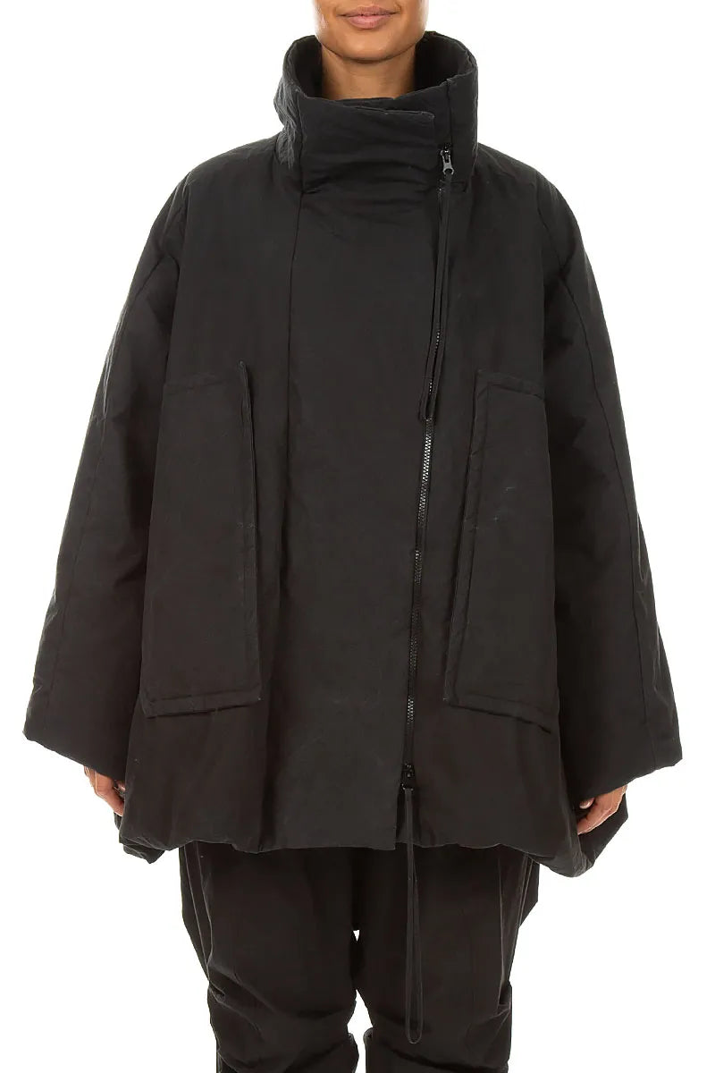 High Collar Black Cotton Puffer Coat 2