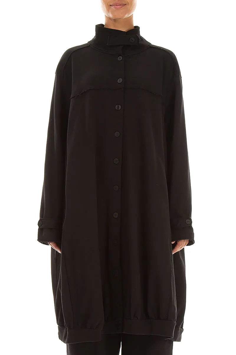 High Collar Black French Terry Cotton Jacket 1