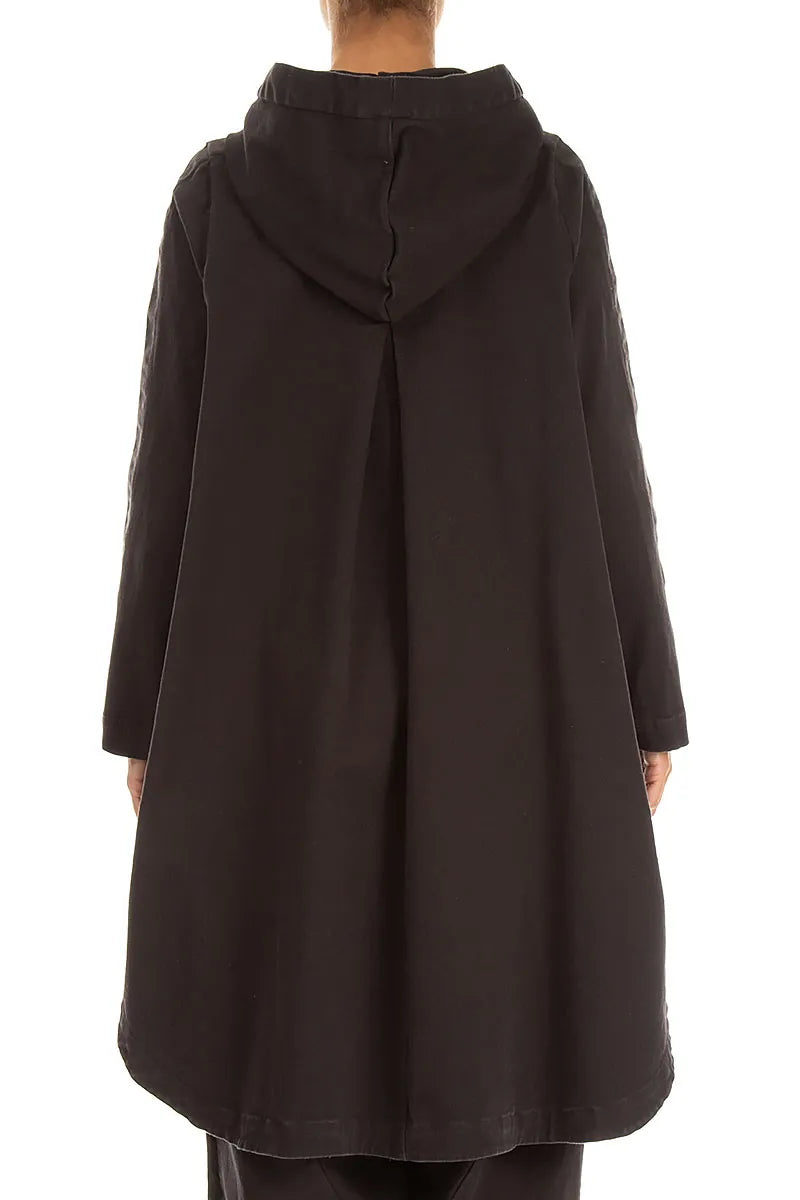 Hooded Charcoal Stretch Cotton Coat 2