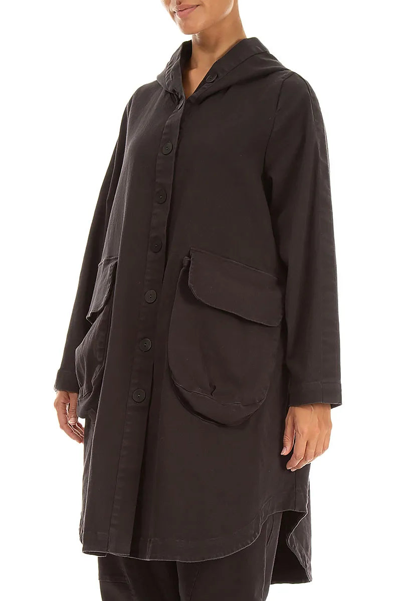Hooded Charcoal Stretch Cotton Coat 3