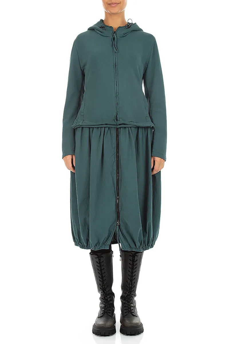 Kapuziges Jacken-Kleid aus Baumwolle in Dunkeltürkis